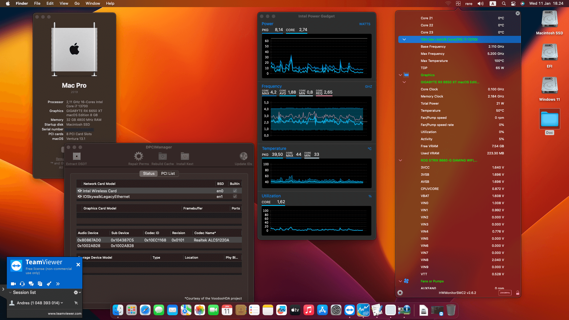 Success Hackintosh macOS Ventura 13.1 Build 22C65 in Asus ROG Strix B660-G Gaming Wifi + Intel Core i7 13700 + Gigabyte RX 6650 XT